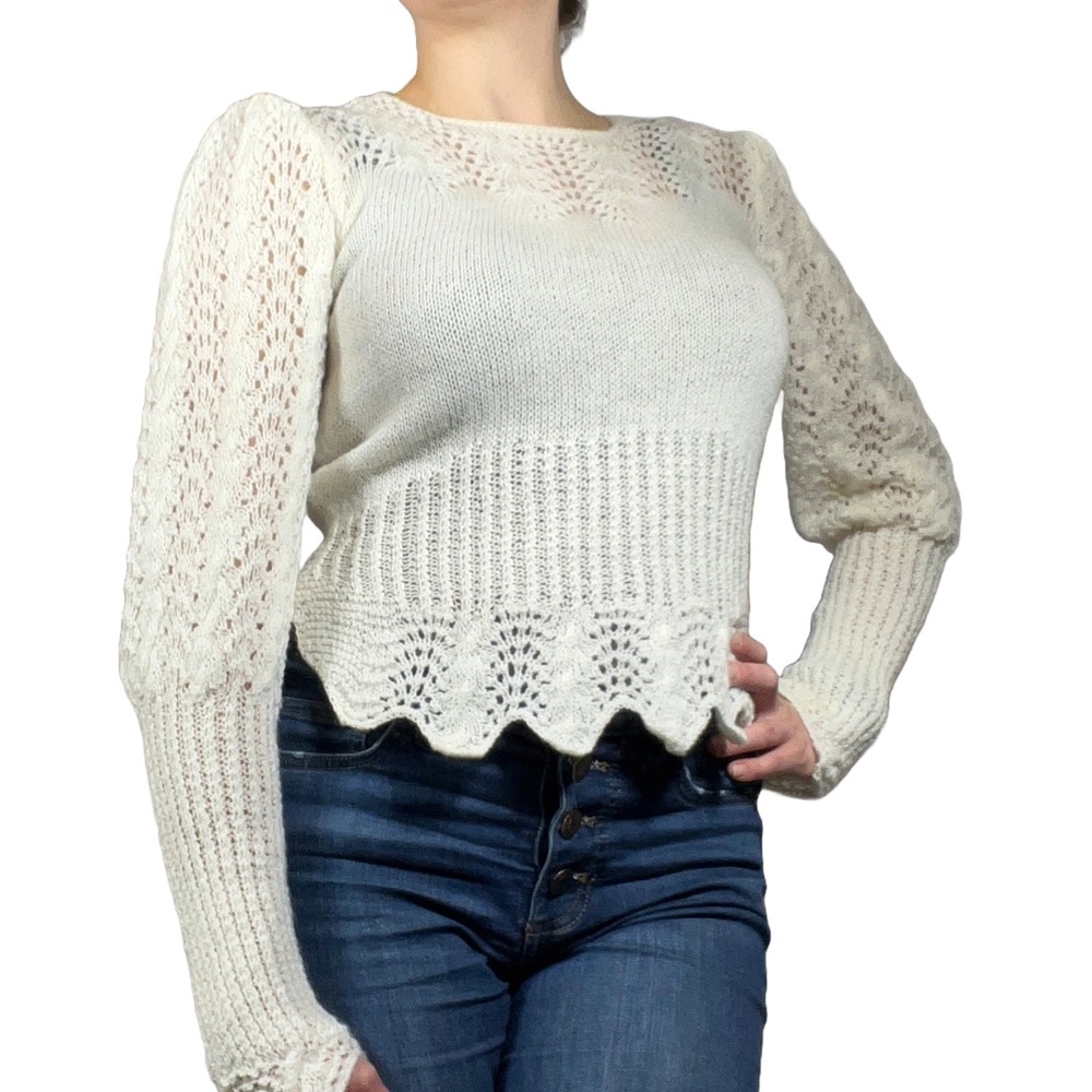 One of a kind hand knitted women’s white sweater